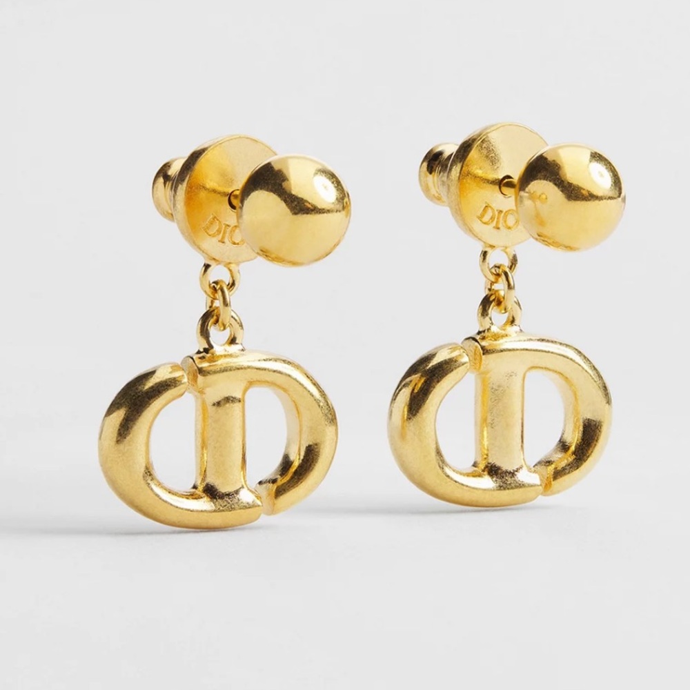 Dior Gold Tone CD Drop Earrings - Picture 3 of 4